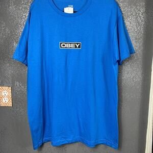 Obey men’s short sleeve sky azure blue logo t-shirt. size XL